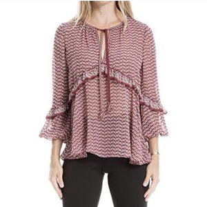 Max Studio Ruffled Balloon Sleeve Blouse - Size M/L - EUC  Burgundy Maroon Red